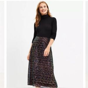 Loft Sequin Midi Skirt in Multicolor Red Black Blue Gold Size 8